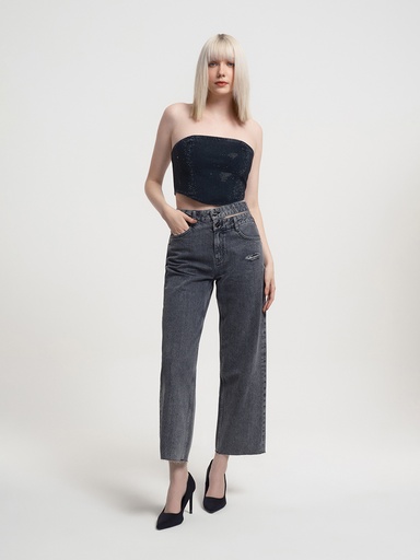 [LF2034226] Crop Wide Leg Blow Wash Women's Pants